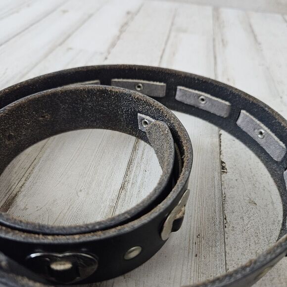 Harley Davidson Black Leather Belt 1989 Silver Heart Womens Buckle Size 34 main image 8